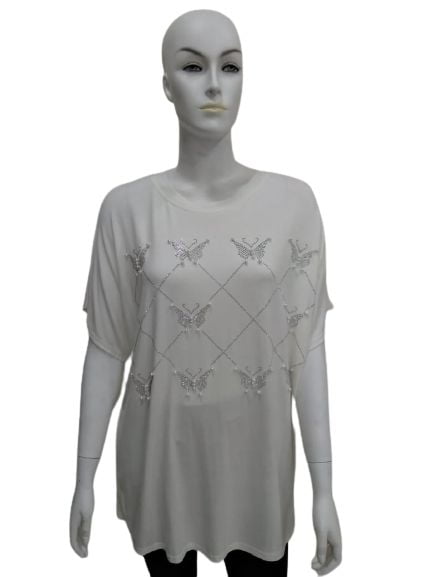 T-Shirt with Silver Butterfly and Pearl Design