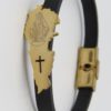 Lebanon Map Virgin Mary Image Black Leather Bracelet