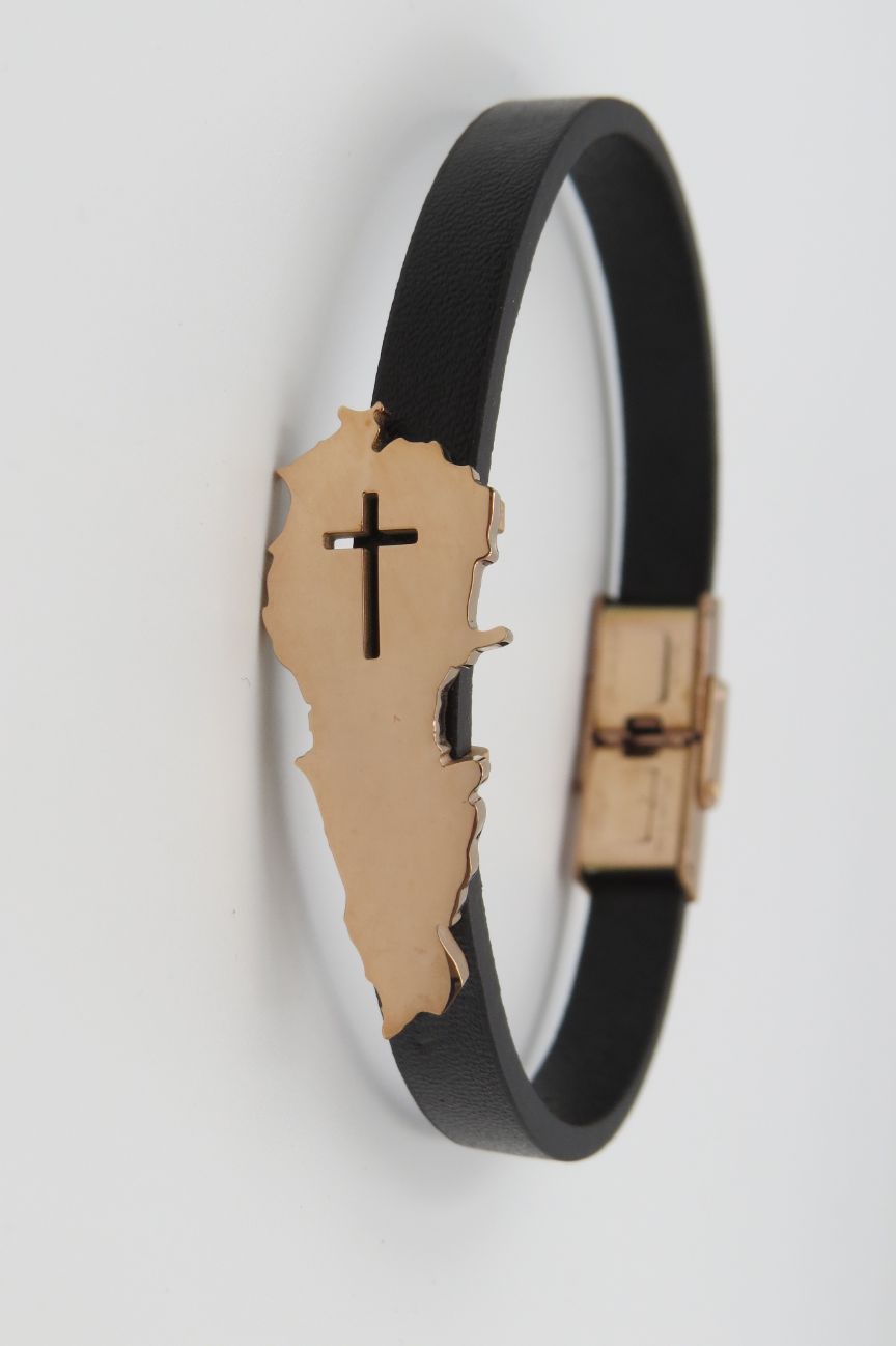 Lebanon Map Religious Black Leather Bracelet