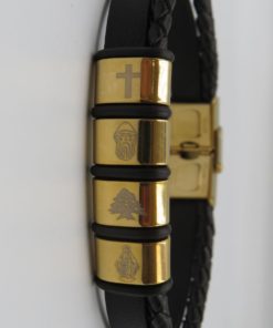 Religious Double Black Leather Stainless Steel Bracelet
