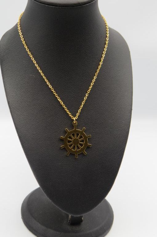 Stainless Steel Ship Wheel Pendant Necklace
