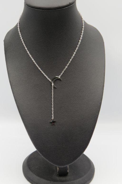Crescent Moon & Star Stainless Steel Necklace
