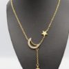 Star & Moon Strass Dangled Stainless Steel Necklace