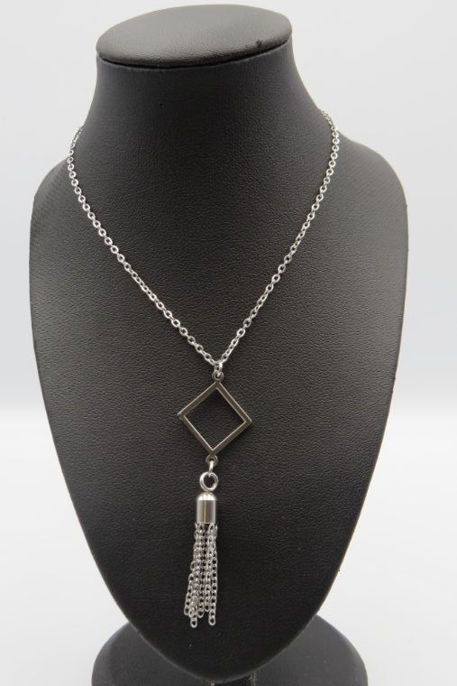 Hollow Rhombus Chain Fringe Tassel Dangle Stainless Steel Necklace