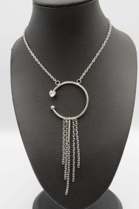 Circle Pendant Fringe Stainless Steel Necklace