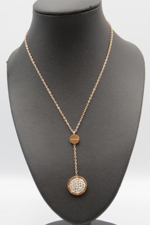 Stainless Steel Round Circle Disc Geometric Lariat Pendant Y Necklace