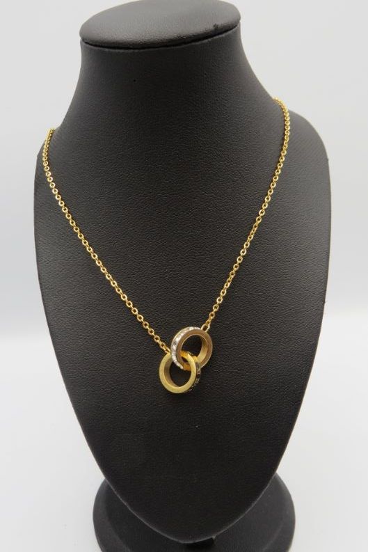 Golden Interlocking Circle Pendant Stainless Steel Necklace