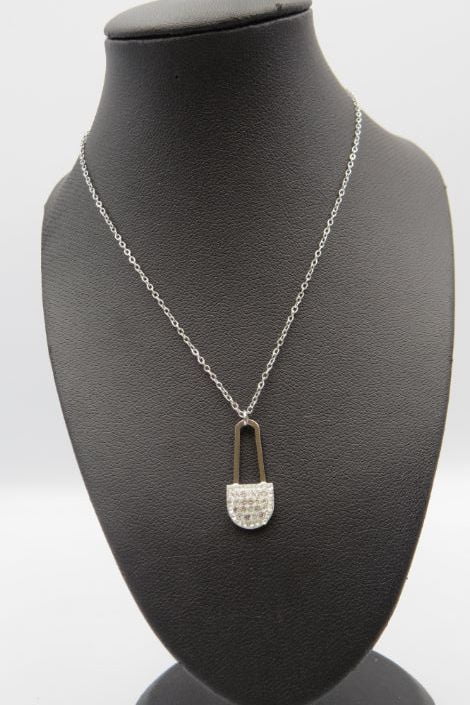 Safety Pin With Silver Strass Stainless Steel Necklace