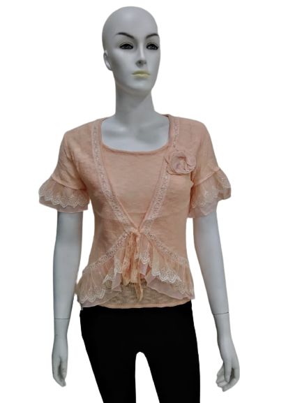 Women's Short Sleeves Twin Set with Ruffled Trims