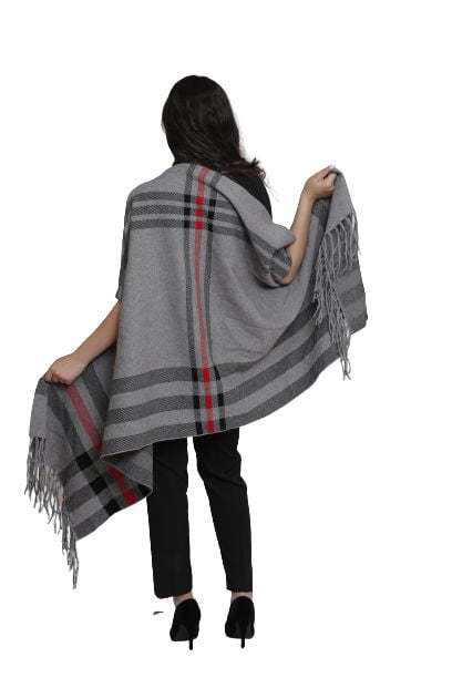 Open Front Poncho With Fringing