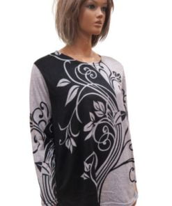 LI SHA Leaf Printing Long Sleeve Round Neck Sweater