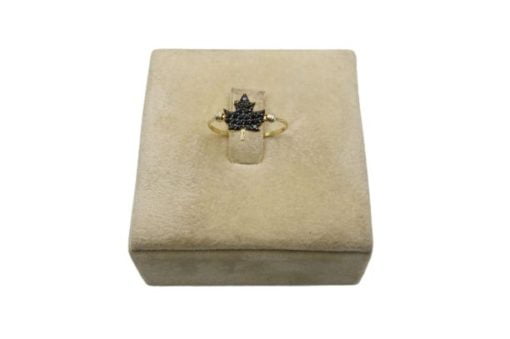 18K Yellow Gold Women's Ring With Black Leaf