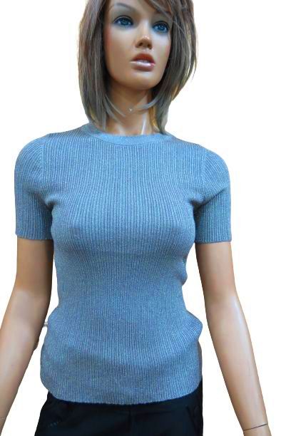 Knit Sweater With Round Neck Metallised Fibre