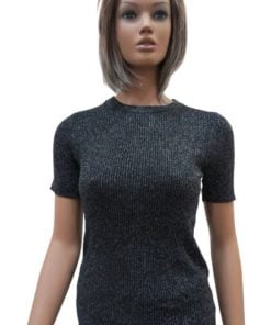 Knit Sweater With Round Neck Metallised Fibre