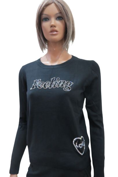 Knit Sweater With Round Neck Lightly Decorated