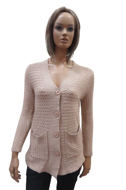 Buttoned Long Cardigan With Roped Look Texture