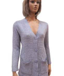 Buttoned Long Cardigan With Roped Look Texture