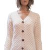 Wool Blend Women's Cardigan With A V-Neck And Long Sleeve Ribbed Look