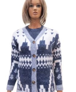 Cardigan With A V-Neck And A Variety Of Linear And Zigzagged Shapes