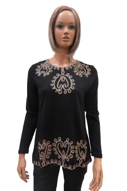 Knit Sweater With Round Neck Embroidered