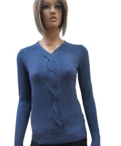 V-Neck Women's Sweater With Braided Line In Middle