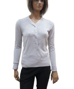 V-Neck Sweater With Braided Line In Middle