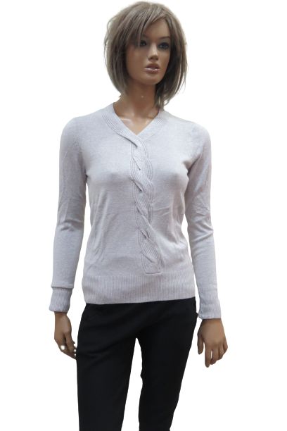 V-Neck Sweater With Braided Line In Middle