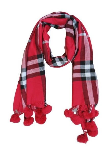 D&JEANS- Burberry Scarf With Fur Balls On The Trims.