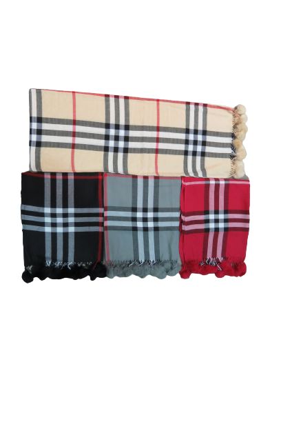 D&JEANS- Burberry Scarf With Fur Balls On The Trims.
