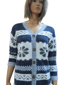 Women's Cardigan With Buttons - A V-Neck And Flower Shaped Forms