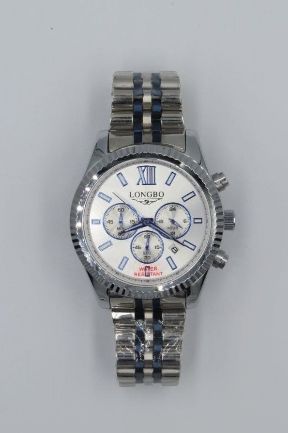 LONGBO Men's Stailess Steel Silver & Blue band Chronograph Watch