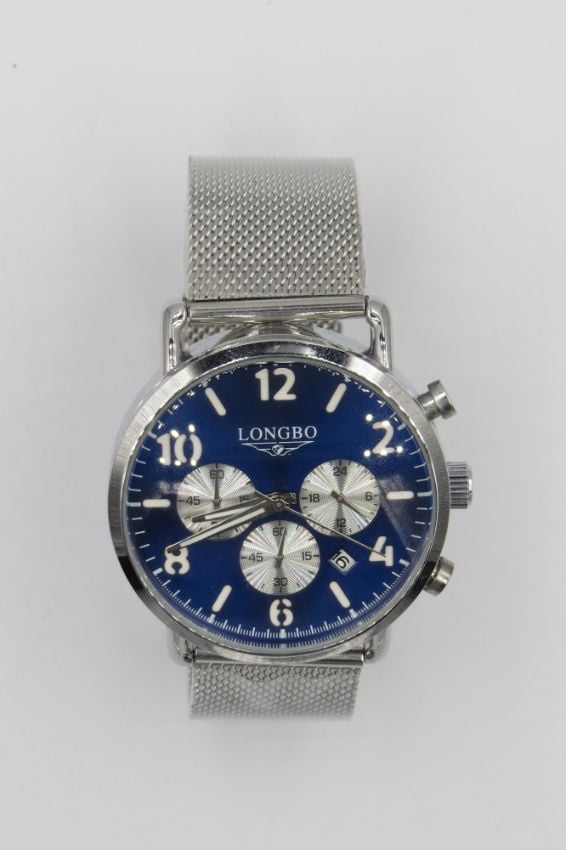 Longbo Men's Blue Dial & Stainless Steel Mesh Bracelet Chronograph Watch