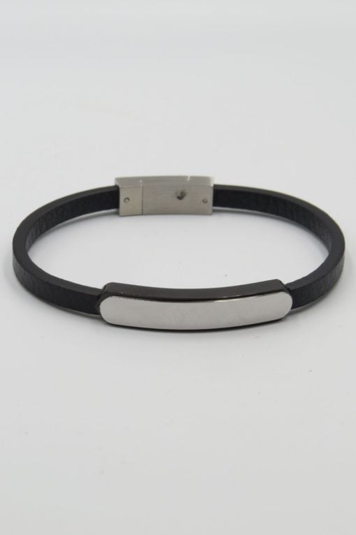 Men's Fine Black Leather Bracelet - Image 2