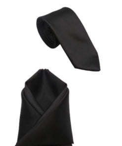 Men's Plain Semi Shiny Pocket Square with Necktie