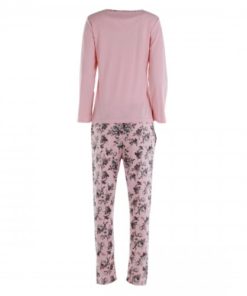 JOANNA Embroidered Henley Long Sleeves Top and Pants Ladies Pajama Set , Light Pink