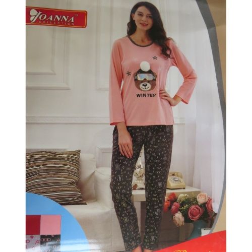 JOANNA Cute Bear Themed Long Sleeves Top and Pants Ladies Pyjama Set