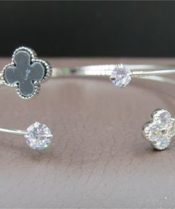 NEOGLORY Bracelet Open Band Bangle With A Crystal And Flower Design
