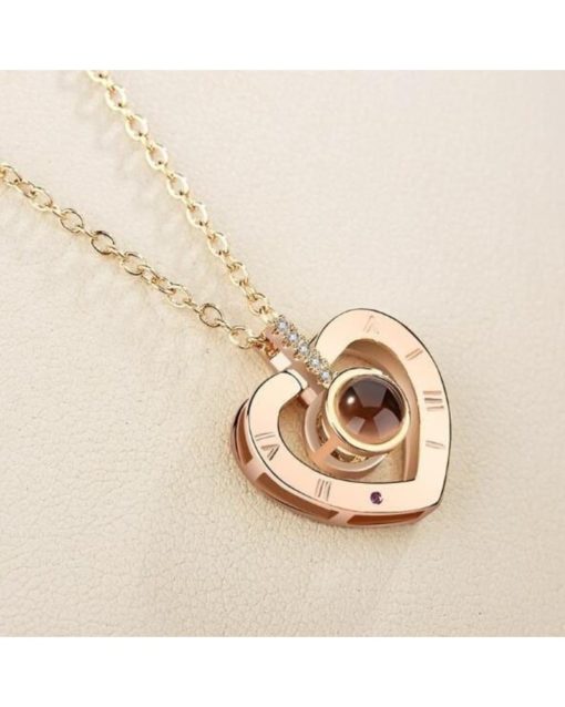 Pendant Necklace for Women with Projection 100 Languages "I Love You"