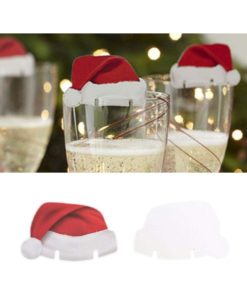10pcs Xmas Hats Champagne Wine Glass Caps Christmas Holiday Decorations in Party