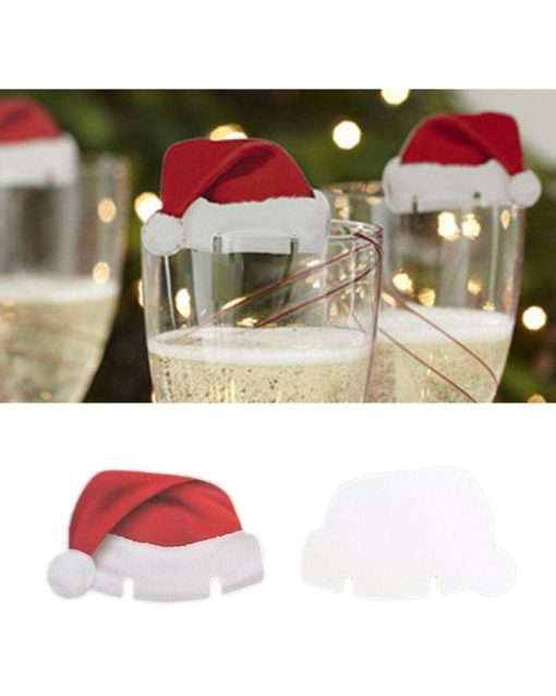 10pcs Xmas Hats Champagne Wine Glass Caps Christmas Holiday Decorations in Party