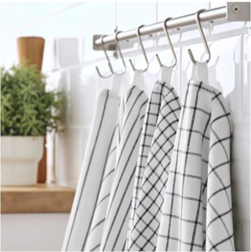 IKEA RINNIG Tea Towel White Dark Grey Patterned 45x60 cm
