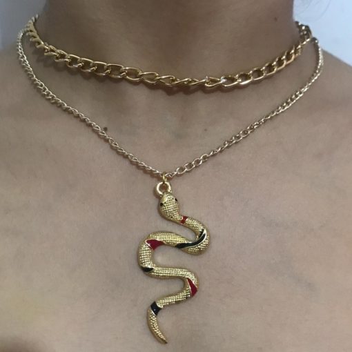 Metal choker necklace with snake