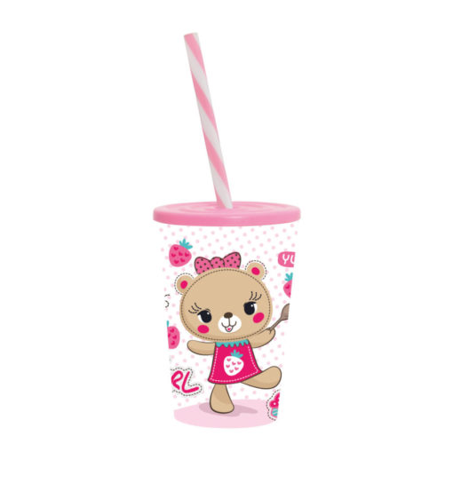 Herevin 340 cc Cup with Straw - Pink Bear