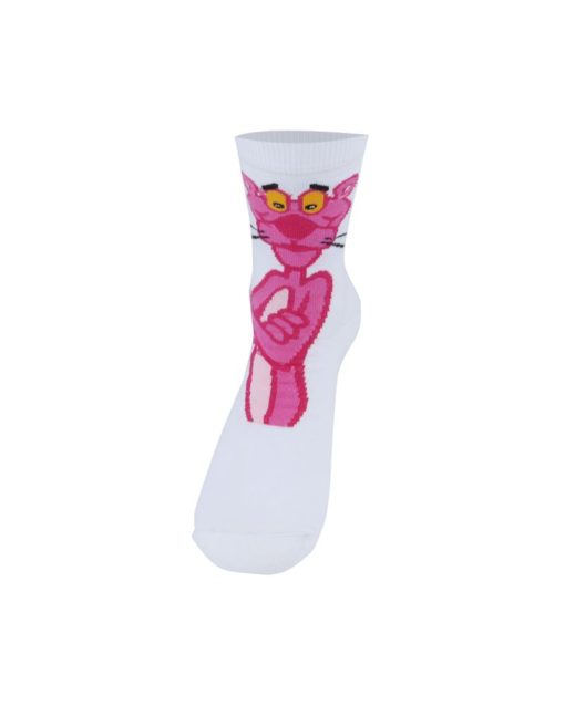 Crew White Socks Designed With Pink Panther