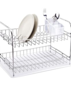 Teknotel Dish Drainer Two Tiers, Foldable with Cutlery and Tray / Chrome