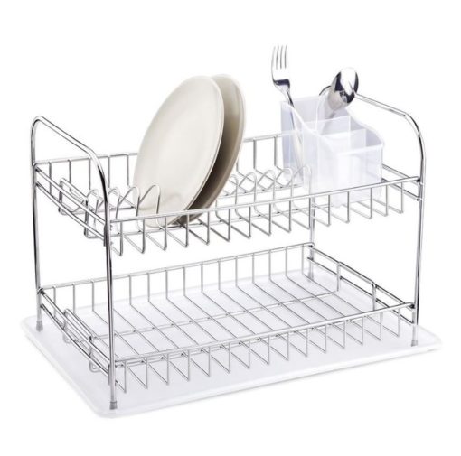 Teknotel Dish Drainer Two Tiers, Foldable with Cutlery and Tray / Chrome