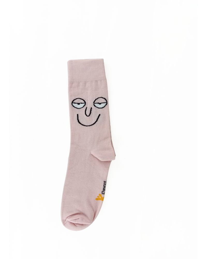 Crew Pink Socks Designed With Lazy Face Emoji - Afandee Lebanon