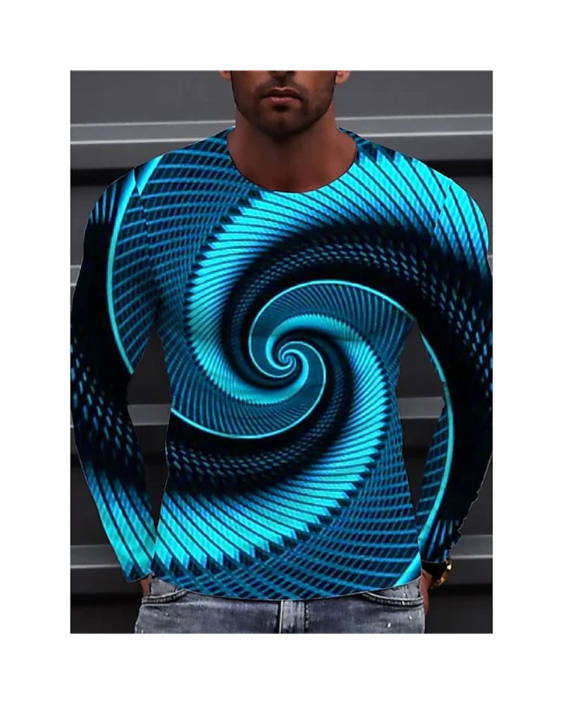 3D Printed Black & Blue Spiral Men's Long Sleeves T-Shirt - Afandee Lebanon