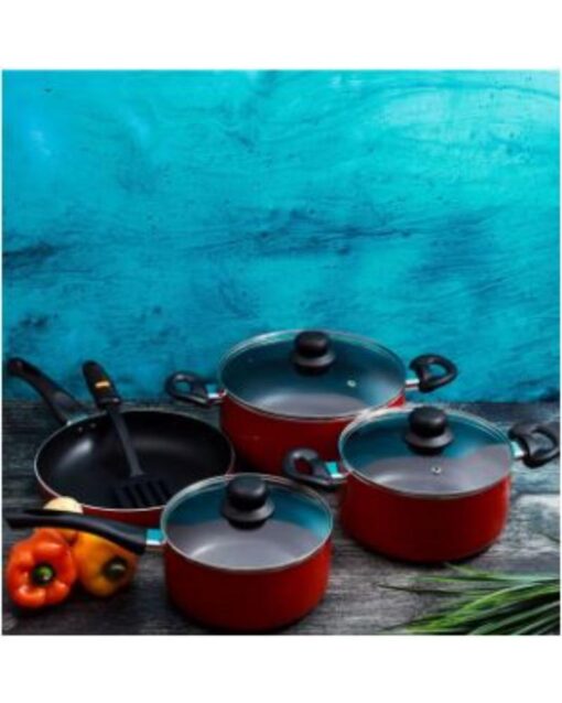ROYALFORD 8-Piece Non-stick Cookware Set Red/Clear Standard - Image 2