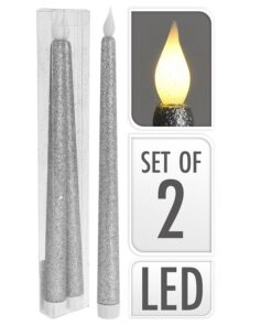 LED Candle Set Of 2 Pcs Silver 27Cm